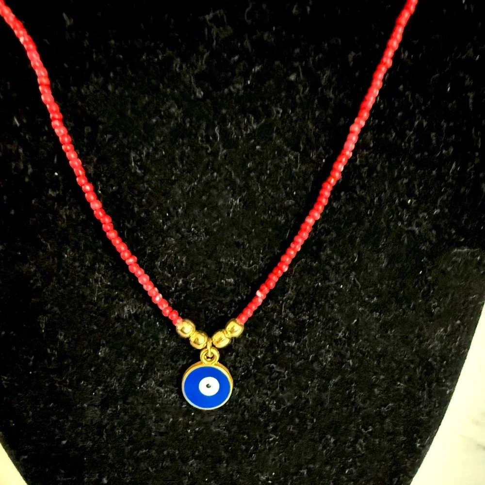 Blue Evil Eye 🧿 Pendant Red Beaded Necklace Jewelry Girls Kids Boys Nee Necklace